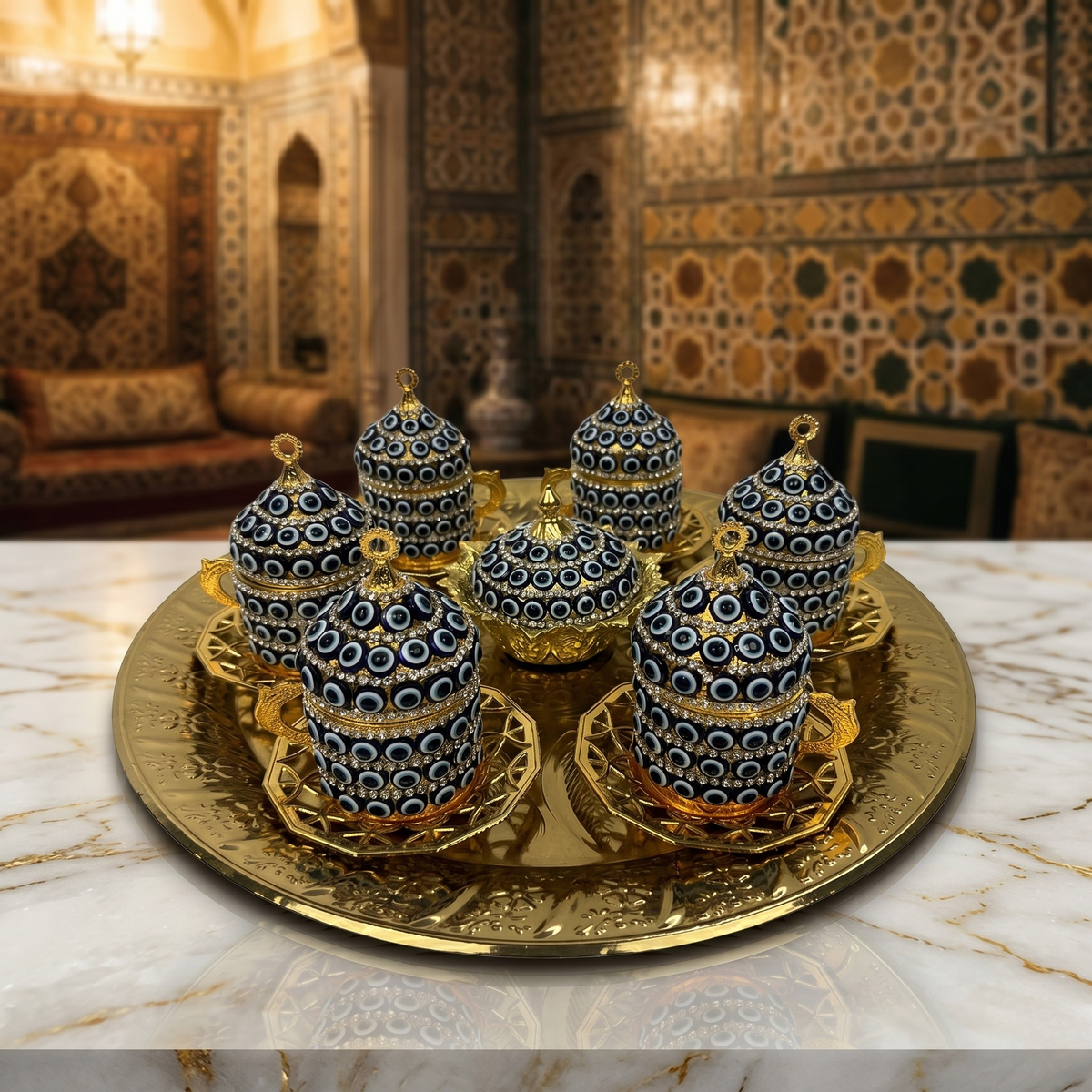 Lüks Osmanlı Kahve Fincanı Seti 6 Kişilik