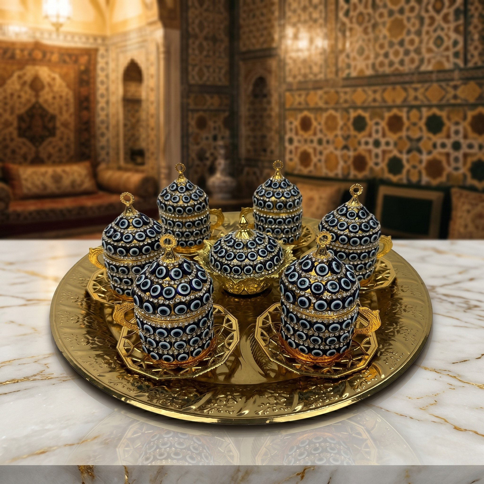 Lüks Osmanlı Kahve Fincanı Seti 6 Kişilik