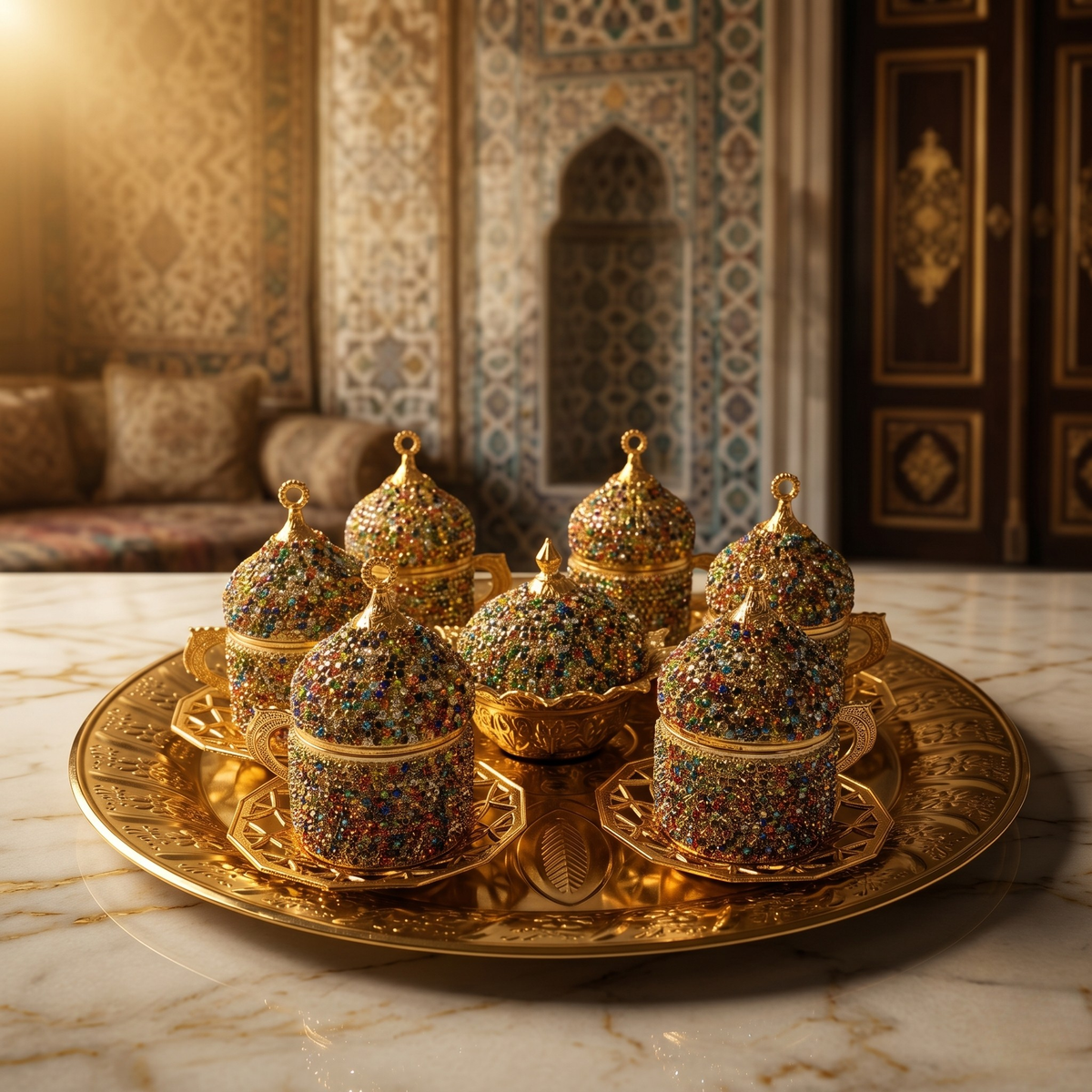 Lüks Osmanlı Kahve Fincanı Seti 6 Kişilik