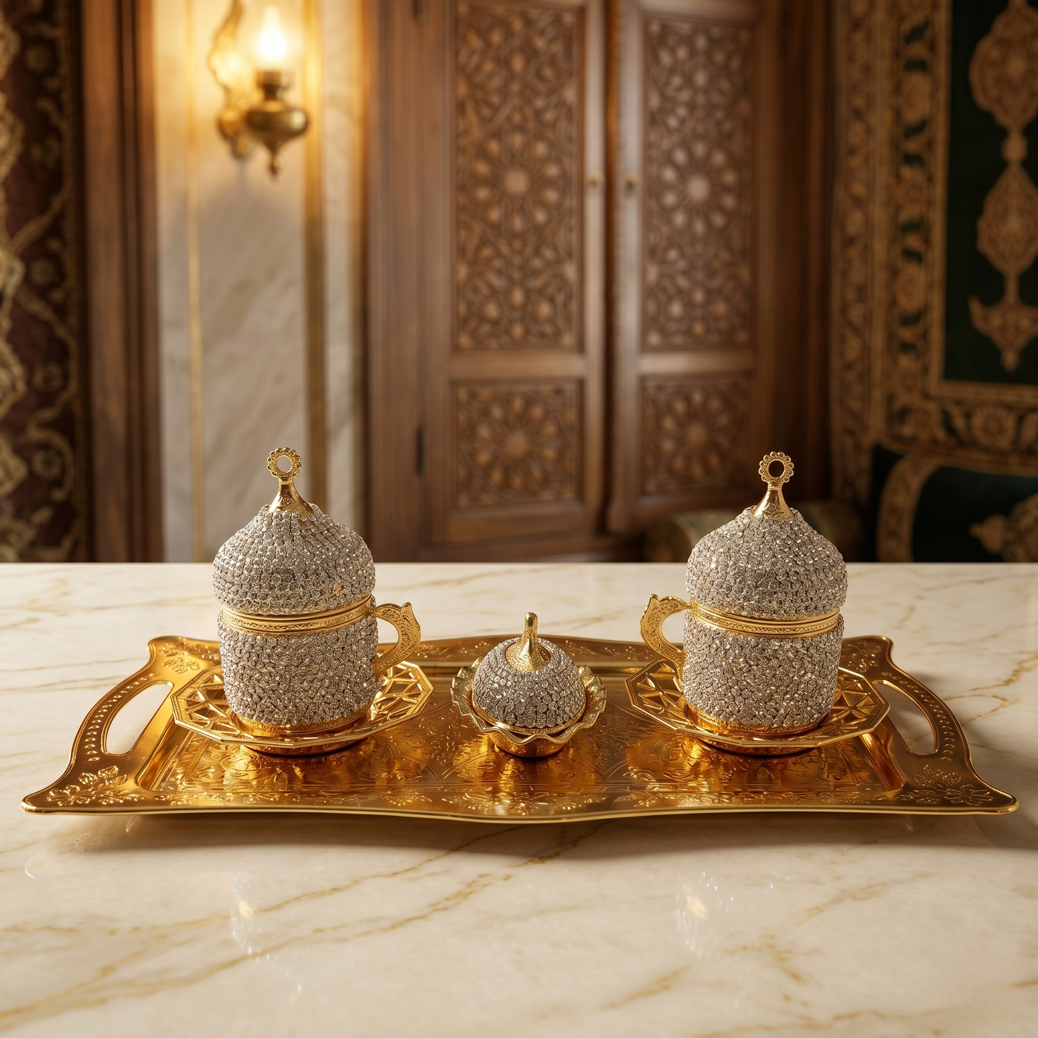 Osmanlı Motifli Lüx Kahve Fincanı Seti